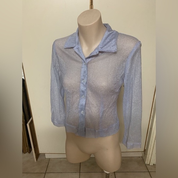 VINTAGE GARAGE, Sheer Blue Button-Up Shirt, large - Picture 13 of 14